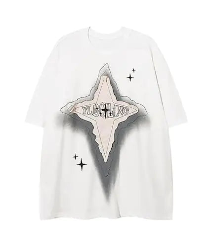 CUTEGAL Y2K 90s Star Shirt Star Top Vintage Oversize Shirts Graphic Tees Mens Womens Y2k Tops Casual Unisex Streetwear (WhiteXLX-Large)